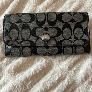 Coach Signature Canvas Coated Black and Gray Wallet